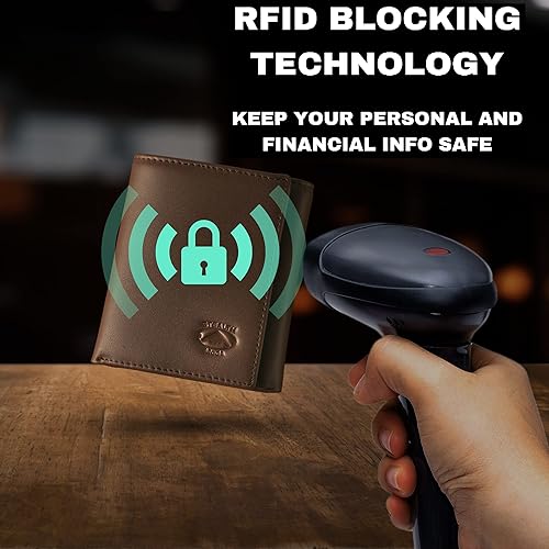 Miniatura 4 de Stealth Mode Cartera de cuero triple RFID para hombres con soporte de identificación abatible, Marrón, Carteras de cuero triple para hombre
