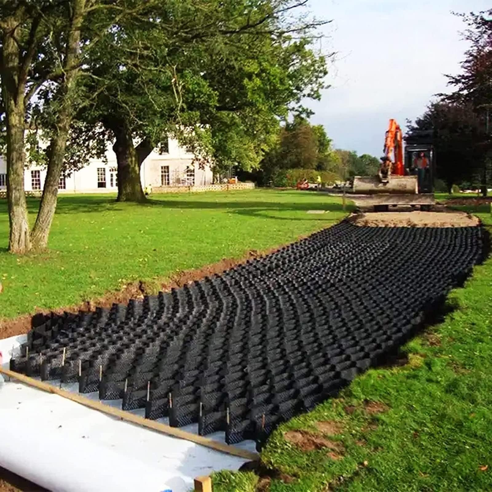 geo grid 2"Inch Geogrid Driveway, 3ft/ 6ft/ 10ft/ 16ft/ 20ft/ 26ft/ 30ft Geocell Grid, Geo Grid Gravel Stabilizer for Driveway Light Truck Parking Lots, Soil Ground Mud Control Grids with Drain Hole,