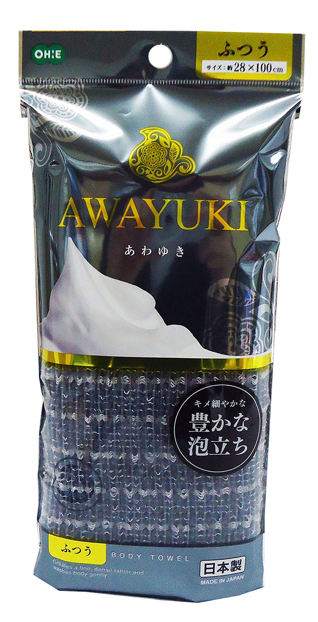 Ohe Body Towel Usually Gray Approximately Width 28 x Length 100 cm Awayuki Body Wash Towel Rich foaming Made in Japan ―― 1 Piece 1 Piece Set