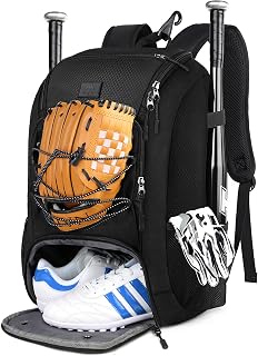 MATEIN Baseball Backpack, Softball Bat Bag with Shoes Compartment for Youth, Boys and Adult, Lightweight Baseball Bag with Fence Hook Hold TBall Bat, Batting Mitten, Helmet, Caps, Teeball Gear