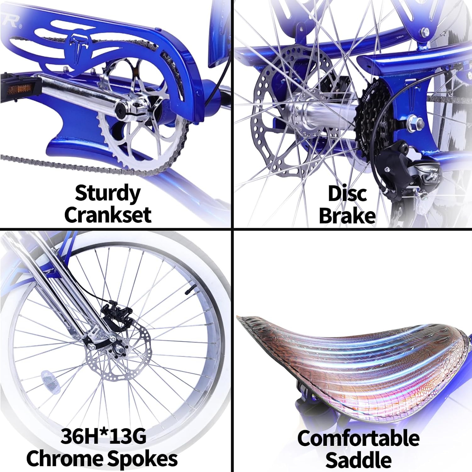 Tracer Raider Pro DS7 26inch Beach Cruiser Bike for Adults Stretch Chopper Bicycle, Disc Brake 7 Speed Men's Cruiser Bike with Oversized Hi-Ten Steel Frame, 3.0inch Fat Tires