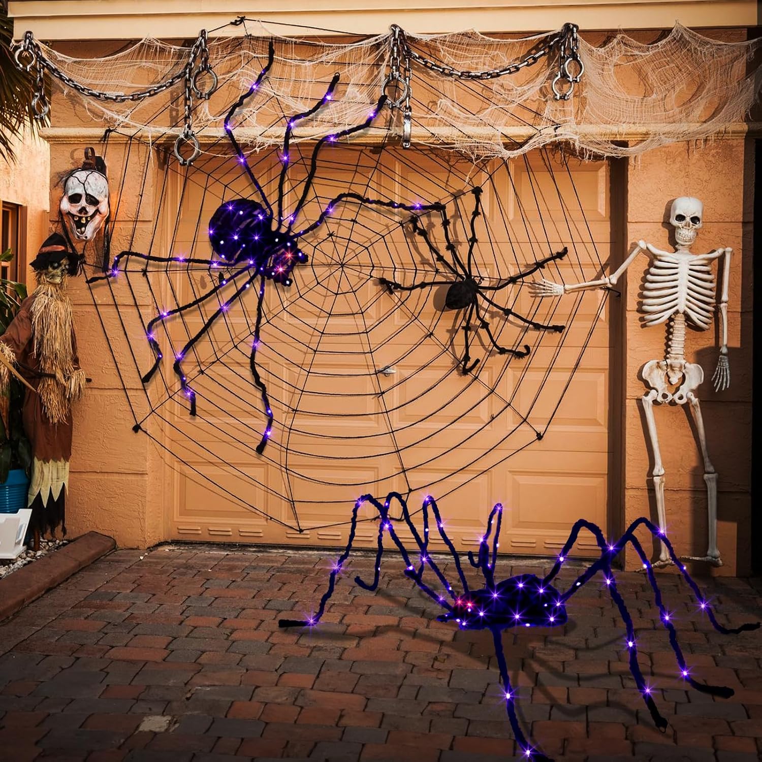 EAMBRITE Halloween Projector Lights Ghost and 5FT Halloween Giant Spider, Light Up Spider Outdoor with 84 LED Purple Lights for Yard Haunted House Window Party Porch Indoor Outside Decor