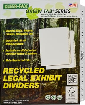 Kleer-Fax Letter-Size Index Divides, Collated Lettered Sets, Side Tab, 1/26th Cut, 1 Set per Pack, White, A-Z 81174