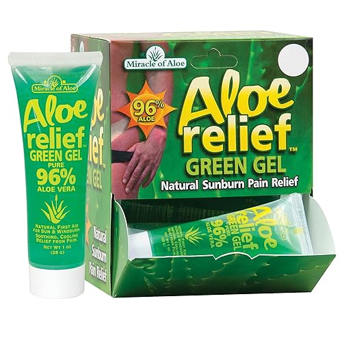 Miracle of Aloe, Gel verde para aliviar el aloe con 96% de gel de aloe vera UltraAloe  Tubo de 1 onza  Pantalla de 24 piezas  Productos de
