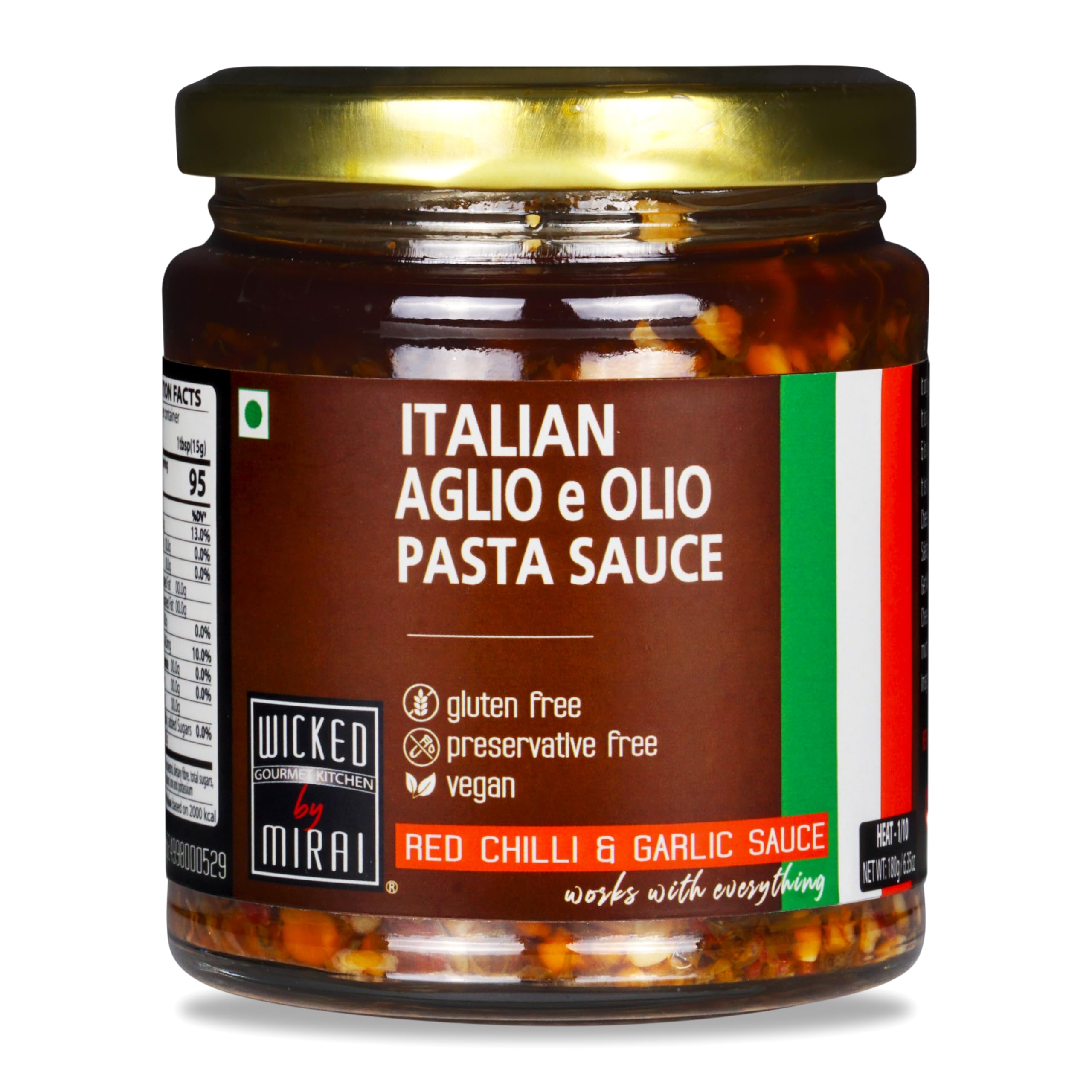 WICKED GOURMET KITCHEN by MIRAIItalian Aglio E Olio Pasta Sauce (Extra Virgin Olive Oil) Dip/Spread/Stir-Fry All Natural, Preservative Free And Gluten Free 6.35 Oz x 1