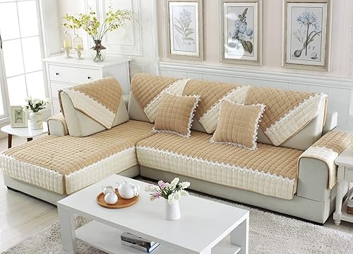 Miniatura 2 de Funda de pana a cuadros para sofá, con bloques de color, funda de sofá modular con encaje antideslizante, protector de muebles para perros, mascotas