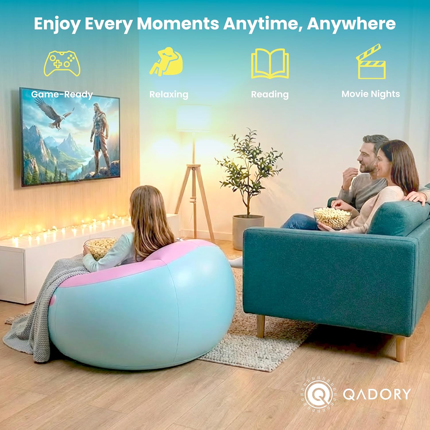 Inflatable Gaming Chair for Kids – Supports Up to 300 lbs, Includes Air Pump, Cup Holder, 2 Pockets – Durable Bean Bag Seat, Comfy Kids Gaming Chair & Top Gamer Chairs for Kid Room