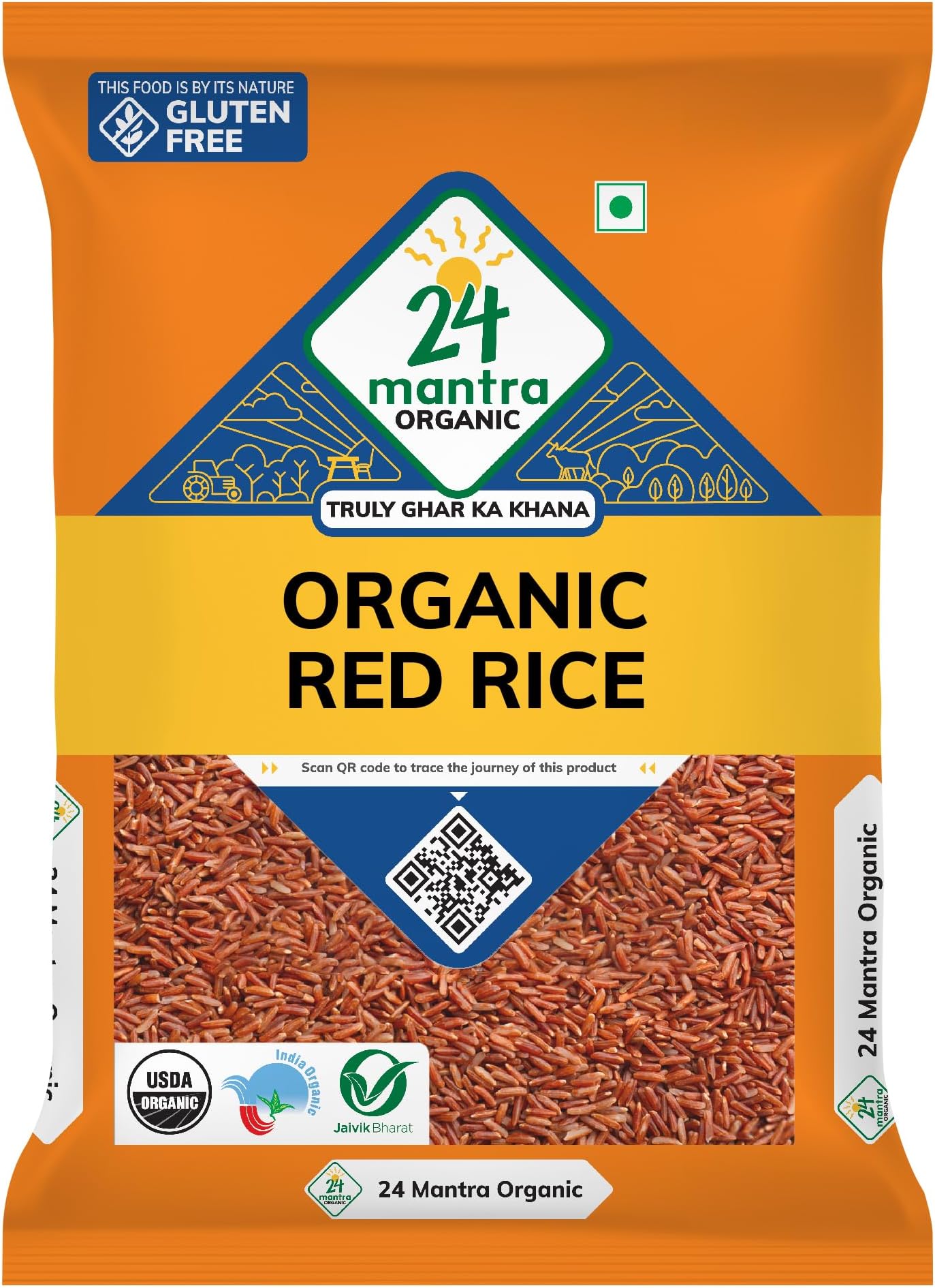 24 Mantra Organic Unpolished Red Rice/Red Chawal/Lal Chawal - 1 Kg,Pack of 1, 100% Organic