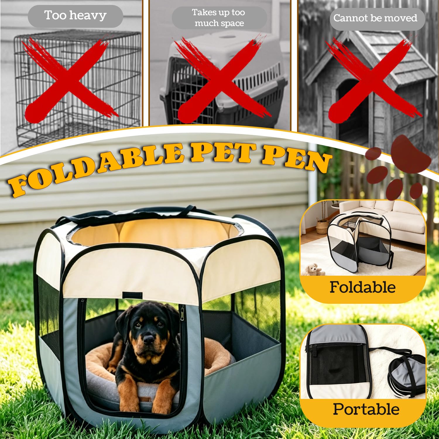 Parque para Perros 105 x 105 x 60 cm Plegable Corralito para Perros Portátil Jaula Perro Ideal para el Adiestramiento el Descanso y Las Salidas al Aire Libre de Cachorros Gatos y Conejos