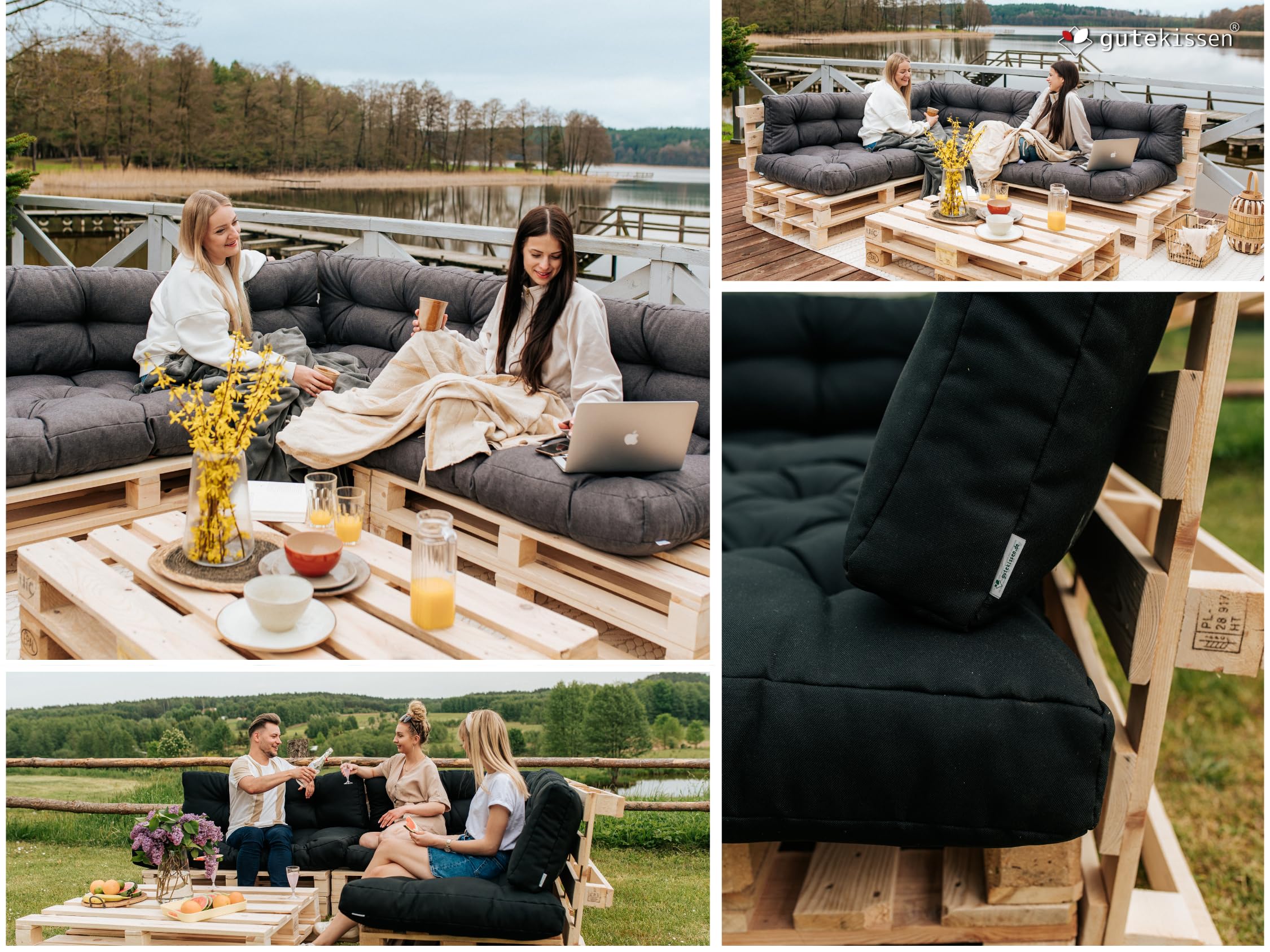 Gutekissen® Pallet Cushion, Pallet Cushion, Weatherproof Cushion for Garden Sofa, in Various Colours and Sizes (Cushion Set 120 x 80 + Back 120 x 40), Grey and Waterproof - 5