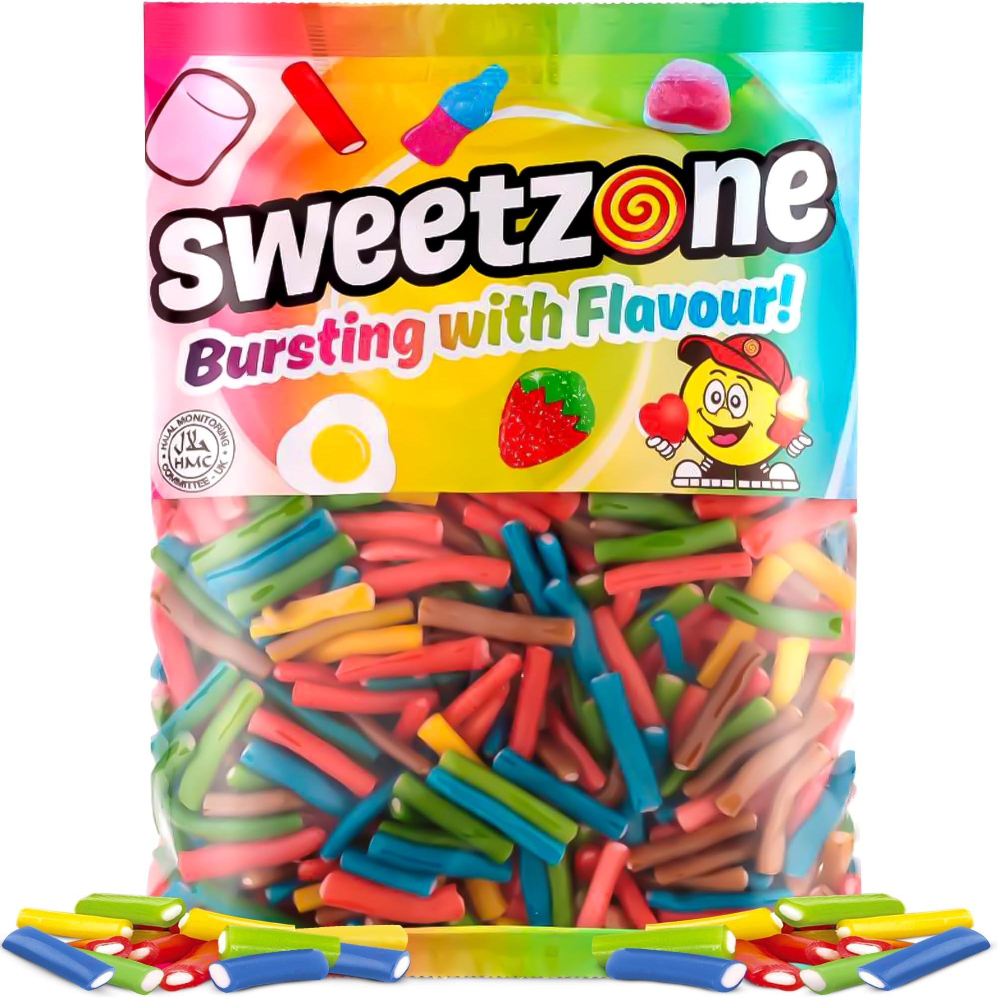 Sweetzone Rainbow Mini Pencils, Retro Sweets Tub, Candy Sticks, 1 kg, Halal Sweet, Sweets Bulk, Gummy American Candies, UK British Candy Enthusiasts