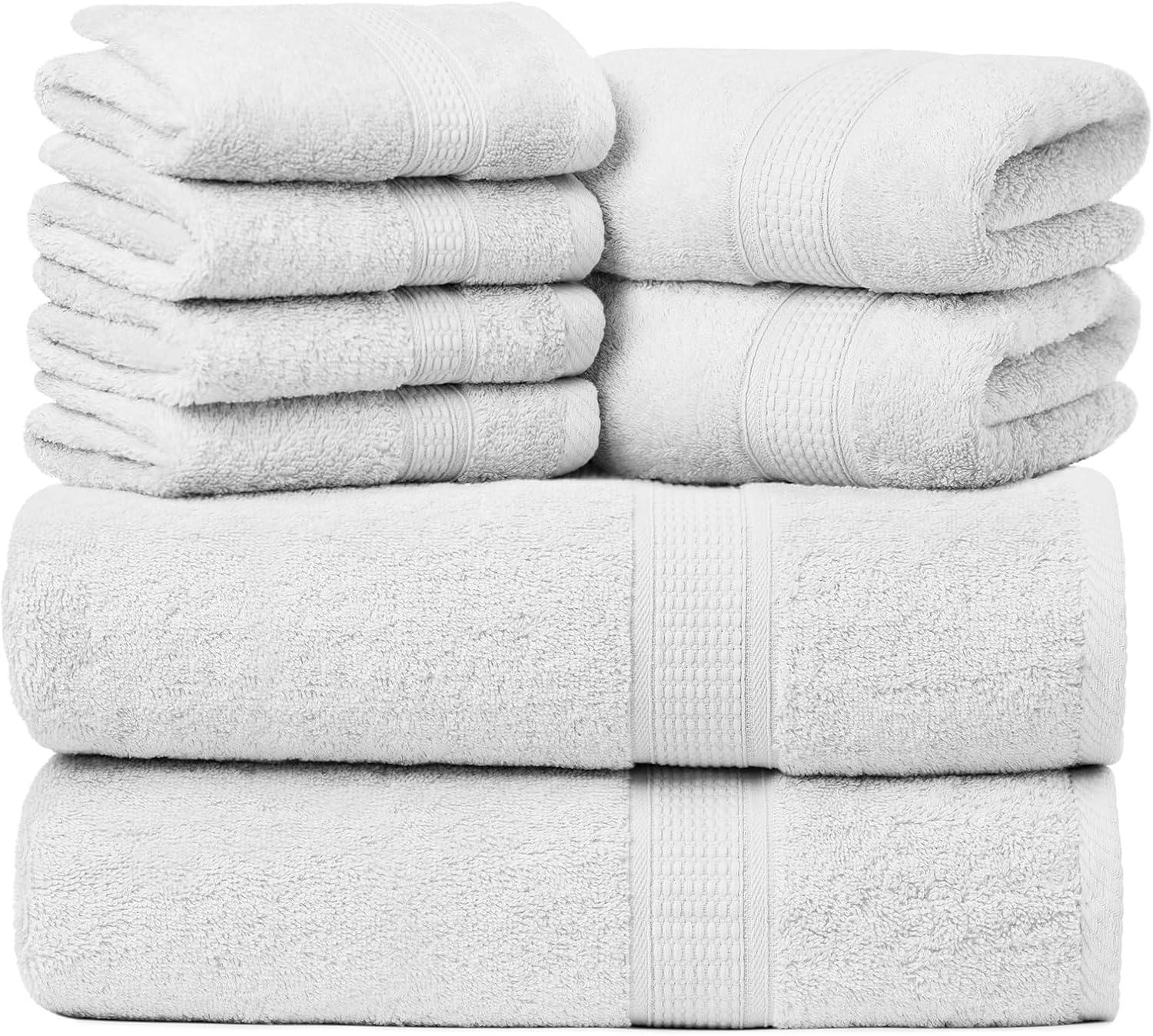 Ariv Towels Pack of 8, Premium Cotton Towel Set (2 Bath Towels + 2 Hand Towels + 4 Washcloths), Large, Super Soft, Quick Dry, Highly Absorbent for Home, Bathroom, Gym, Hotel & Spa - White