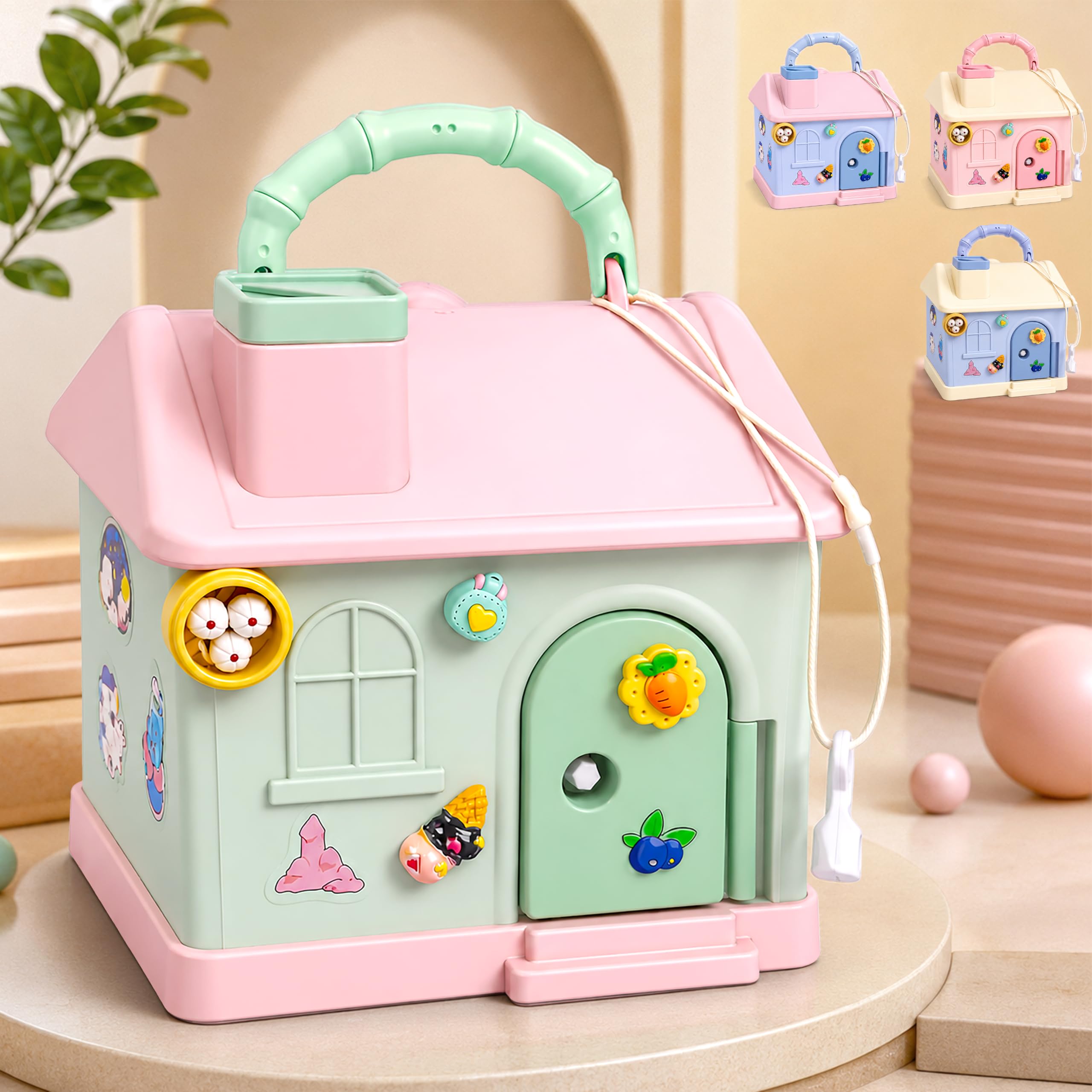 VGRASSP House Shaped Piggy Bank Toy for Kids with Lock and Key - Portable Hut Design Coin Storage with Handle and Stickers - Cute Money Saving Return Gift Toy for Boys and Girls - Color As Per Stock-image-12