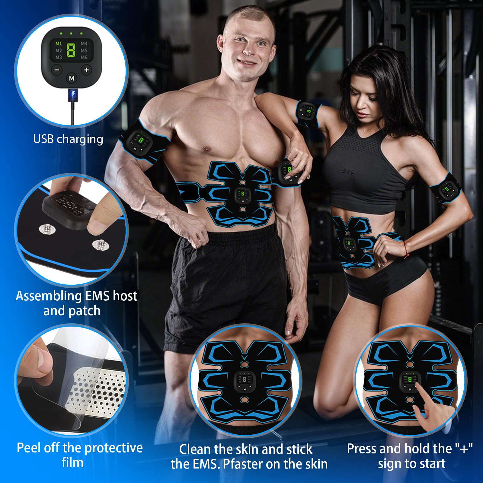 EMS Electrostimulateur Musculaire, Stimulateur Musculaire, 6 Modes et 19 Intensités Ceinture Musculation Electrostimulation, pour Abdos/Bras/Jambes/Fesses, Homme Femme