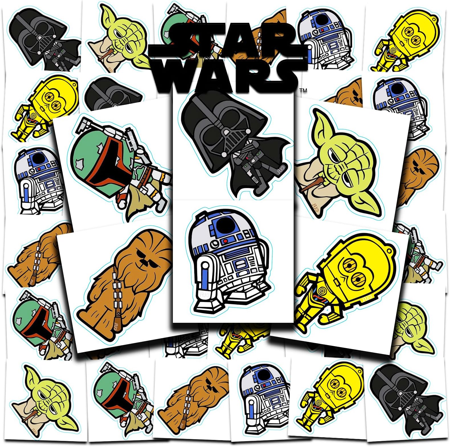 Star Wars Tattoos Party Favors Bundle ~ 72 Perforated Individual 2" x 2" Star Wars Temporary Tattoos for Kids Boys Girls (Star Wars Party Supplies)