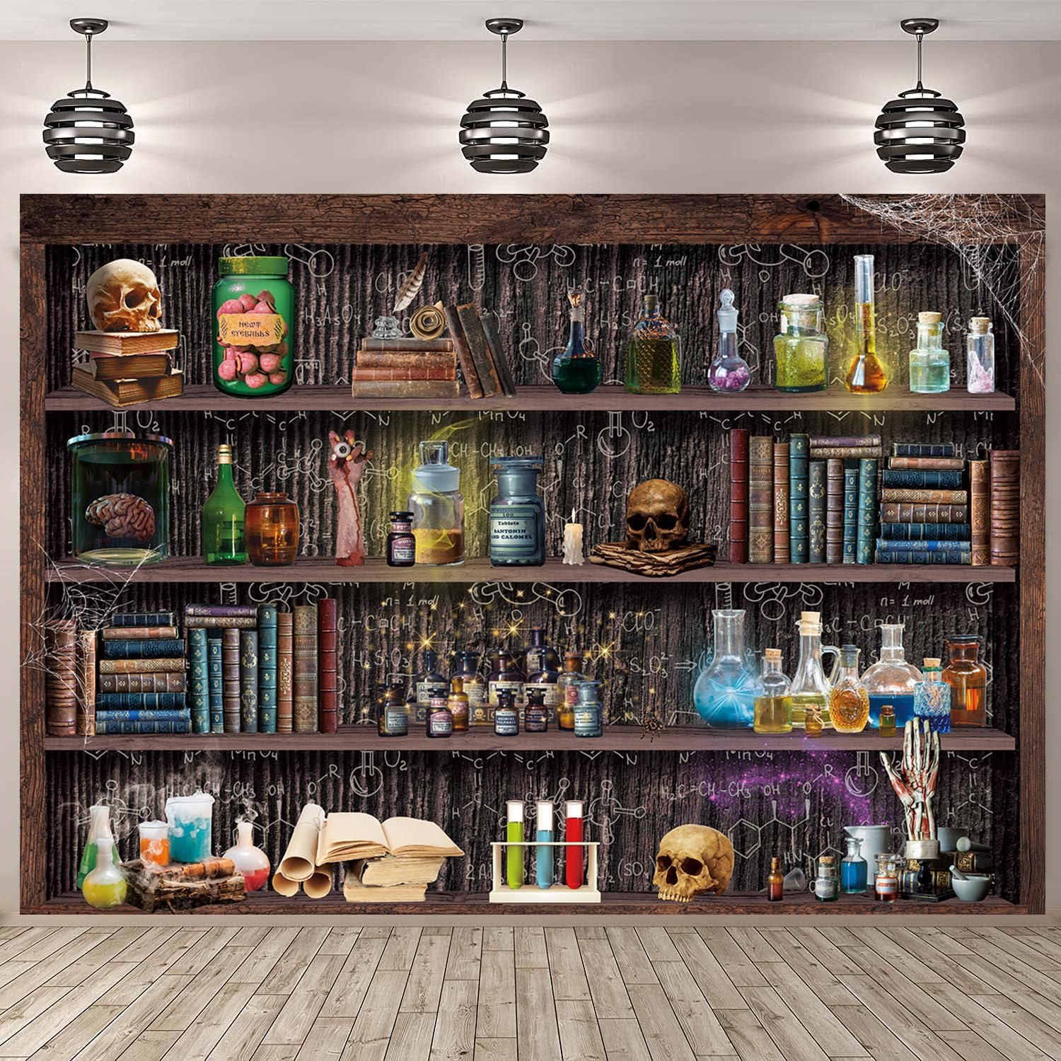 Mad Scientist Laboratory Backdrop for Halloween Magic School Background Spooktakular Creepy Skull Poison Apothecary Witch Kitchen Hallowmas Party Banner (10x8FT(120x96 inch))