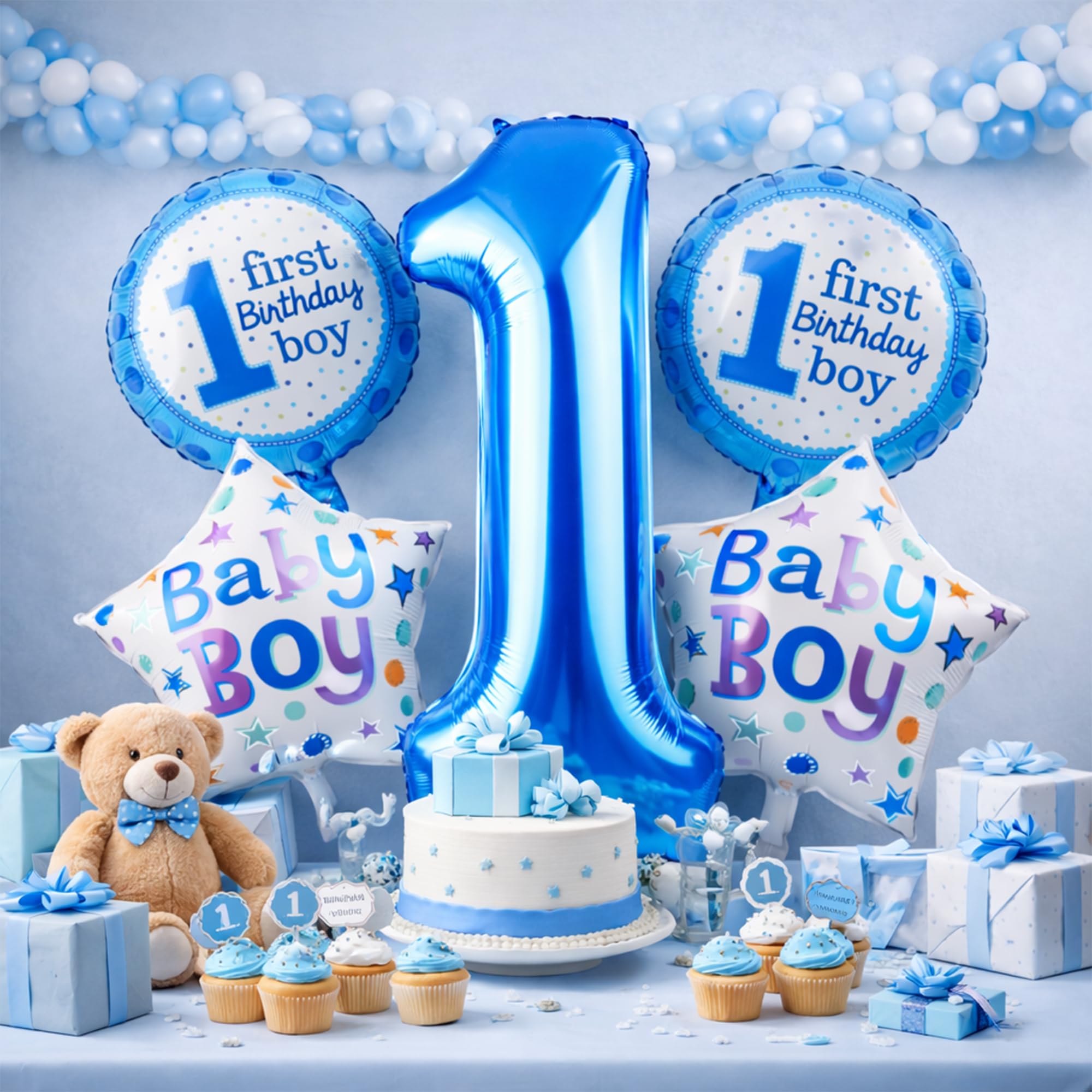 Trimming Shop Baby Boy 1st Birthday Decoration Set, 14" Foil Balloon - Blue