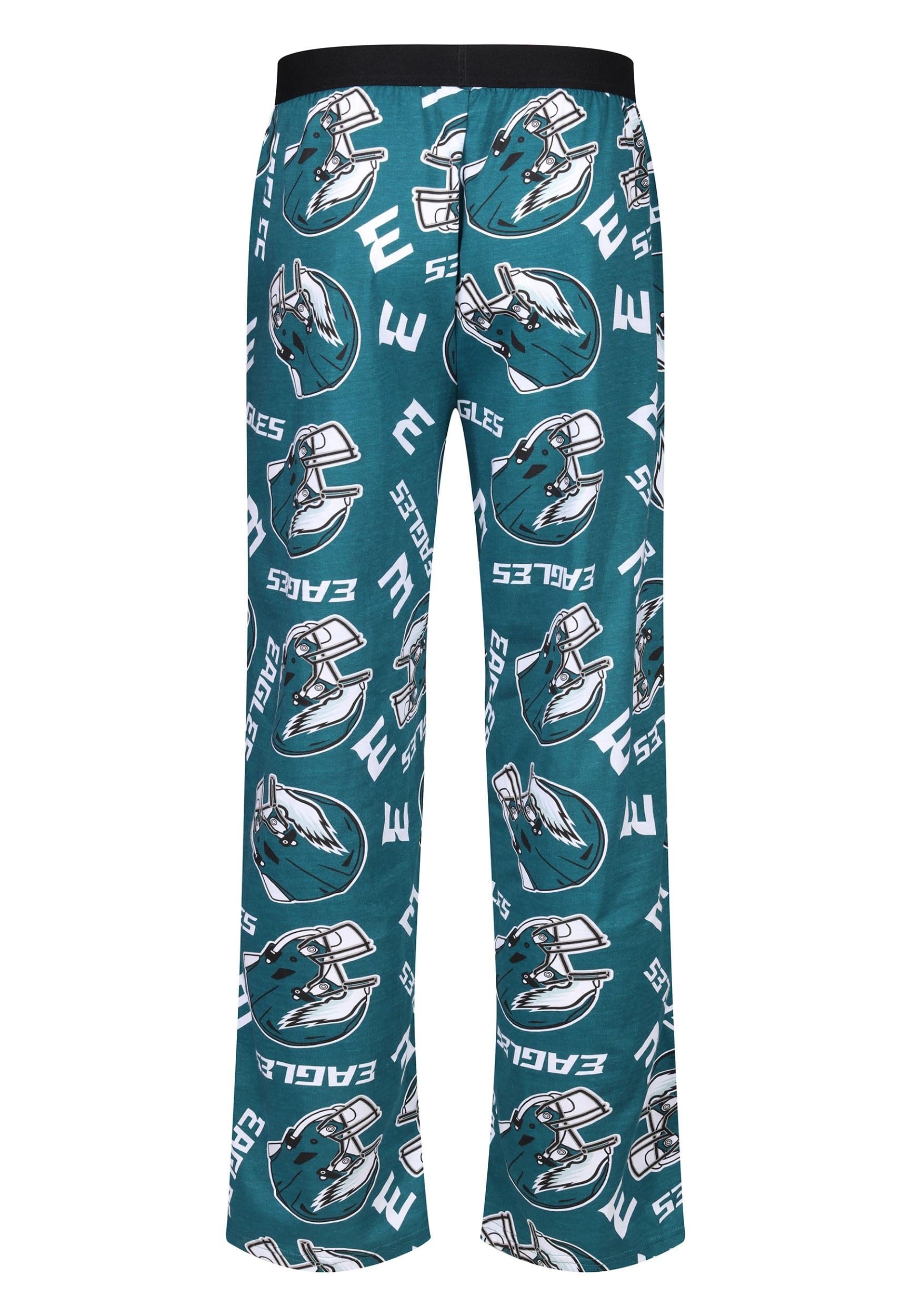 NFL Football Lounge Pants - Adults Unisex Midnight Green Eagles Helmet Print Cotton Fabric Pyjamas Bottoms for Loungewear Nightwear
