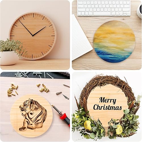 Miniatura 6 de Paquete de 4 placas redondas de madera de 8 pulgadas, placa circular de madera sin terminar de 34 pulgadas de grosor, base de posavasos de madera de