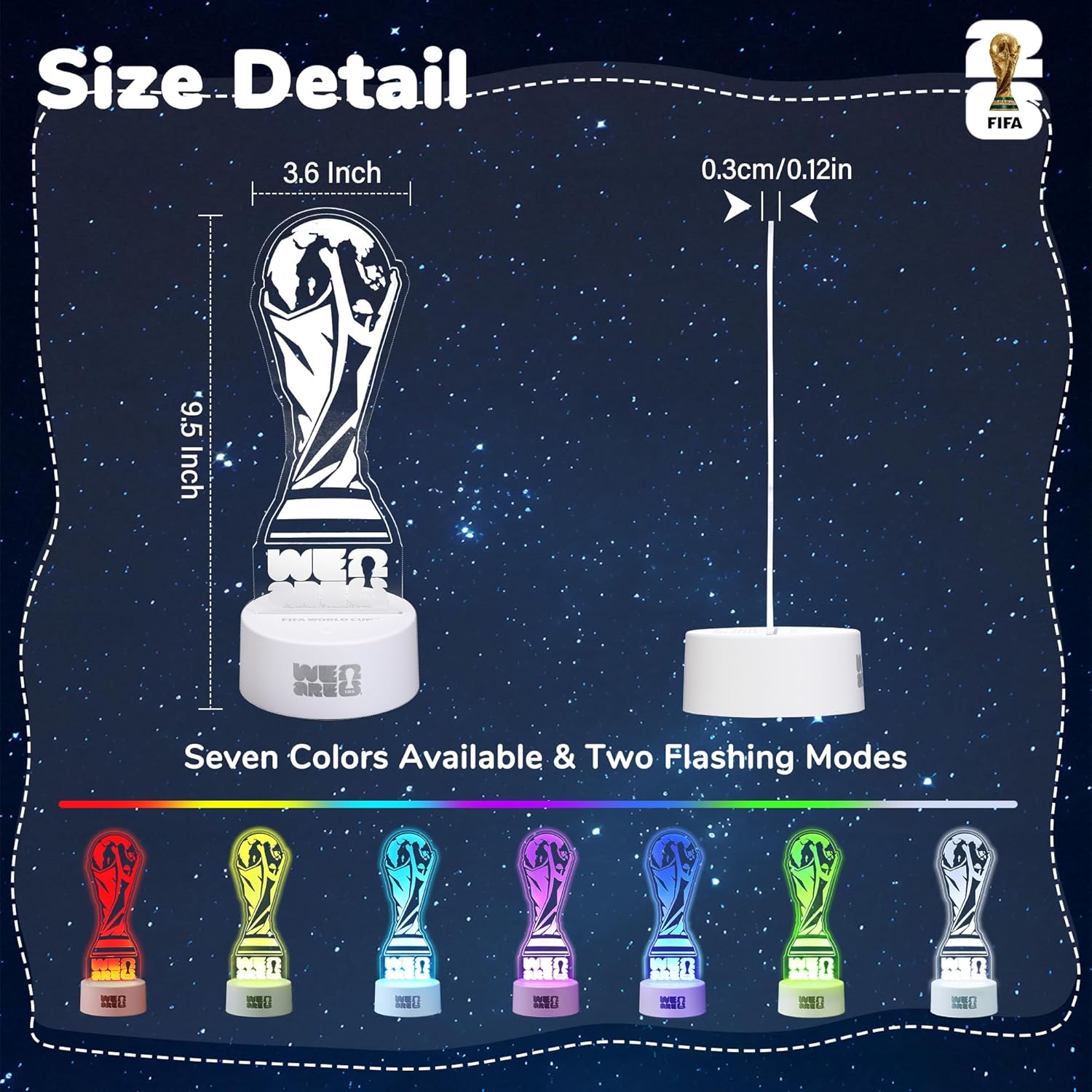 Official Licensed FIFA World Cup 2026 LED Night Light, 7 Color Touch Control FIFA World Cup Trophy Lamp, USB & Battery Powered | Football Fan Decor, Party & Gift for Soccer Ball Lovers &Fans