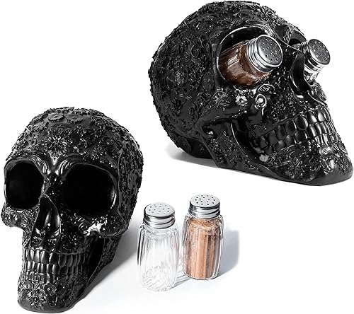Miniatura 2 de Juego de salero y pimentero de calavera, decoraciones de cocina, soporte para especias de cocina, malvado humano, medieval, poliresina, calavera,