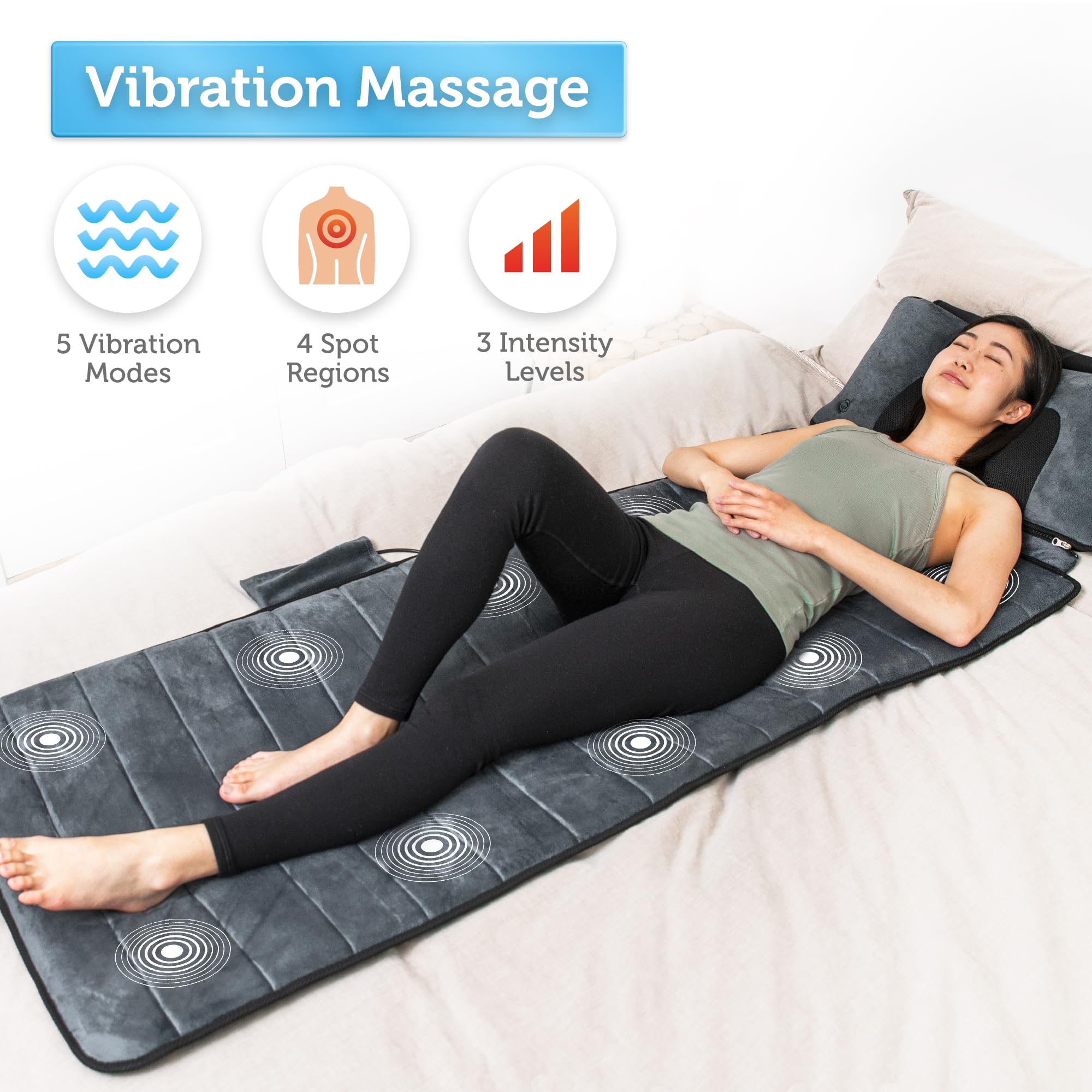 COMFIER Tapis de massage avec fonction chauffante, tapis de massage complet du corps avec coussin de massage Shiatsu mobile, 10 moteurs de vibration et 4 coussins chauffants pour soulager le dos