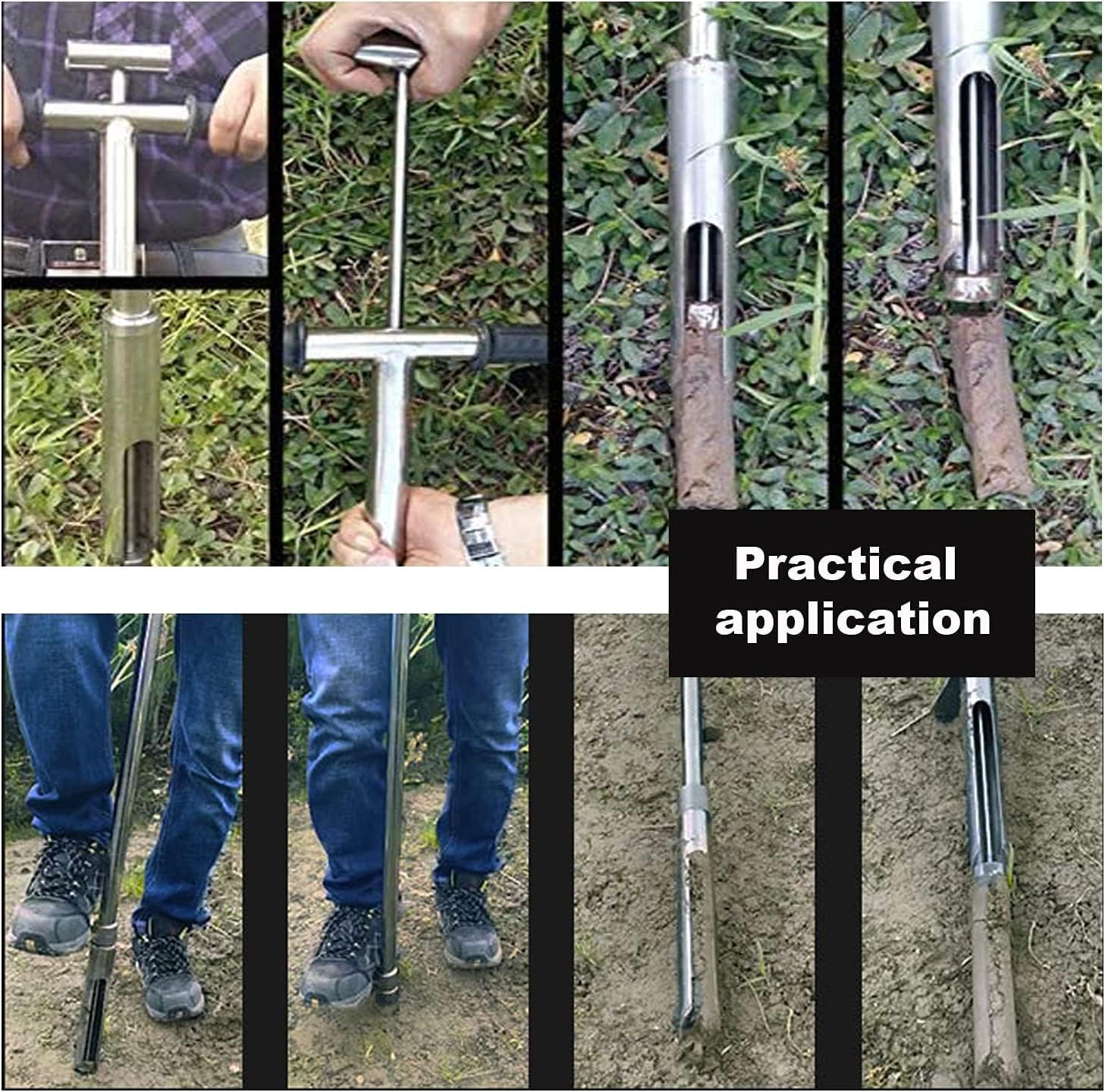 INTBUYING 40’’ Soil Sampler Probe Soil Test Probe with 8’’Sample Ejector and Foot Pedal &Rubber Handle Stainless Steel 2in Dia for Soil Sampling Lawn Garden Farm