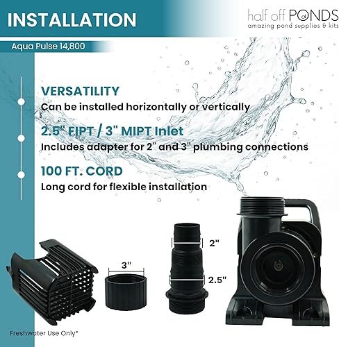 Miniatura 7 de HALF OFF PONDS Bomba de agua sumergible, bomba de estanque de 14,800 GPH con cable de alimentación de 100 pies y cabezal máximo de 35.5 pies, bomba