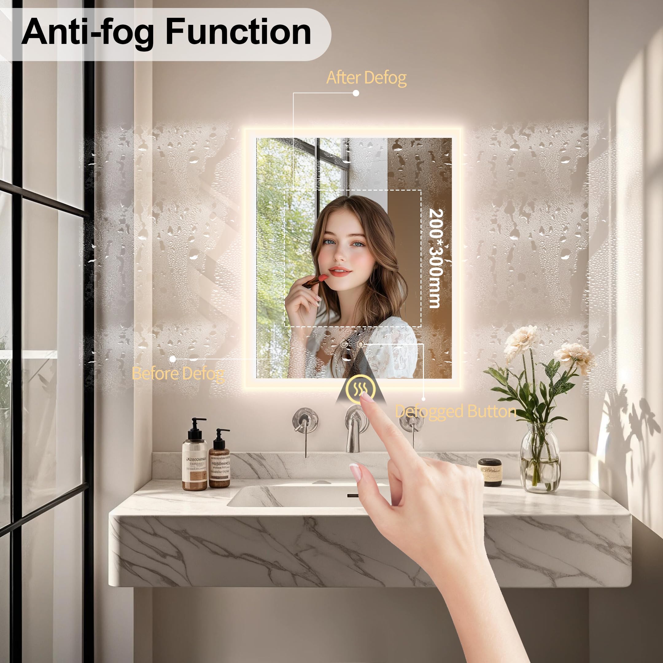 LUVODI Miroir Salle de Bain avec Éclairage 40x50 cm : Miroirs LED Rétroéclairé Anti-Buée, Luminosité Dimmable et 3 Couleurs Réglables, Fonction Mémoire, Verre HD, Étanche IP66, Température 3000K-6000K