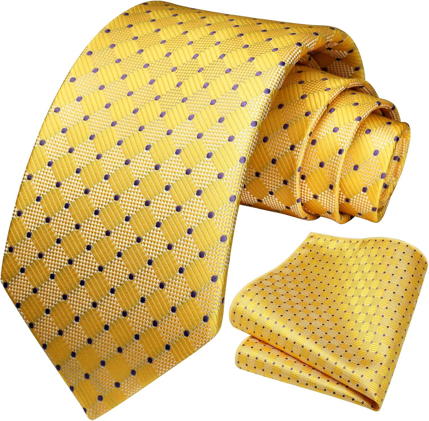 HISDERN Mens Ties Plaid Tie and Pocket Square Set Classic Woven Formal Checkered Neckties & Handkerchief Wedding Party - Image 4