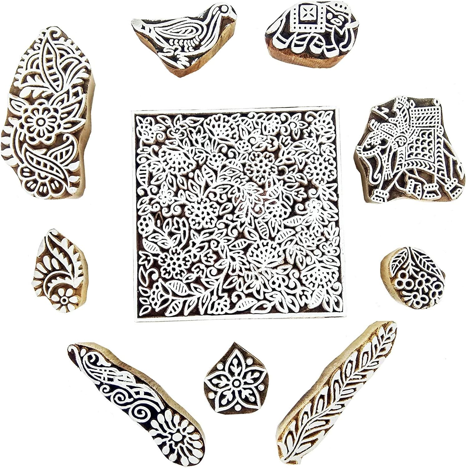 Wooden Printing Blocks Set Hand Carved Wood Stamp Body Tattoo, Crafts, Clay Pottery Made from Wood Design for Fabric Printing Scrapbook Print (Design-F)