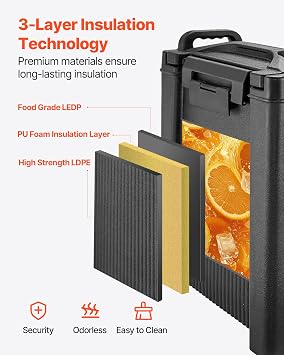 VEVOR Insulated Beverage Dispenser, 5 Gal/19L Hot and Cold Beverage Server with Spigot & Handle, Food-Grade Thermal Drink Dispenser Cooler for Tea Coffee Water in Cafes & Restaurants, 2 Pack, Black