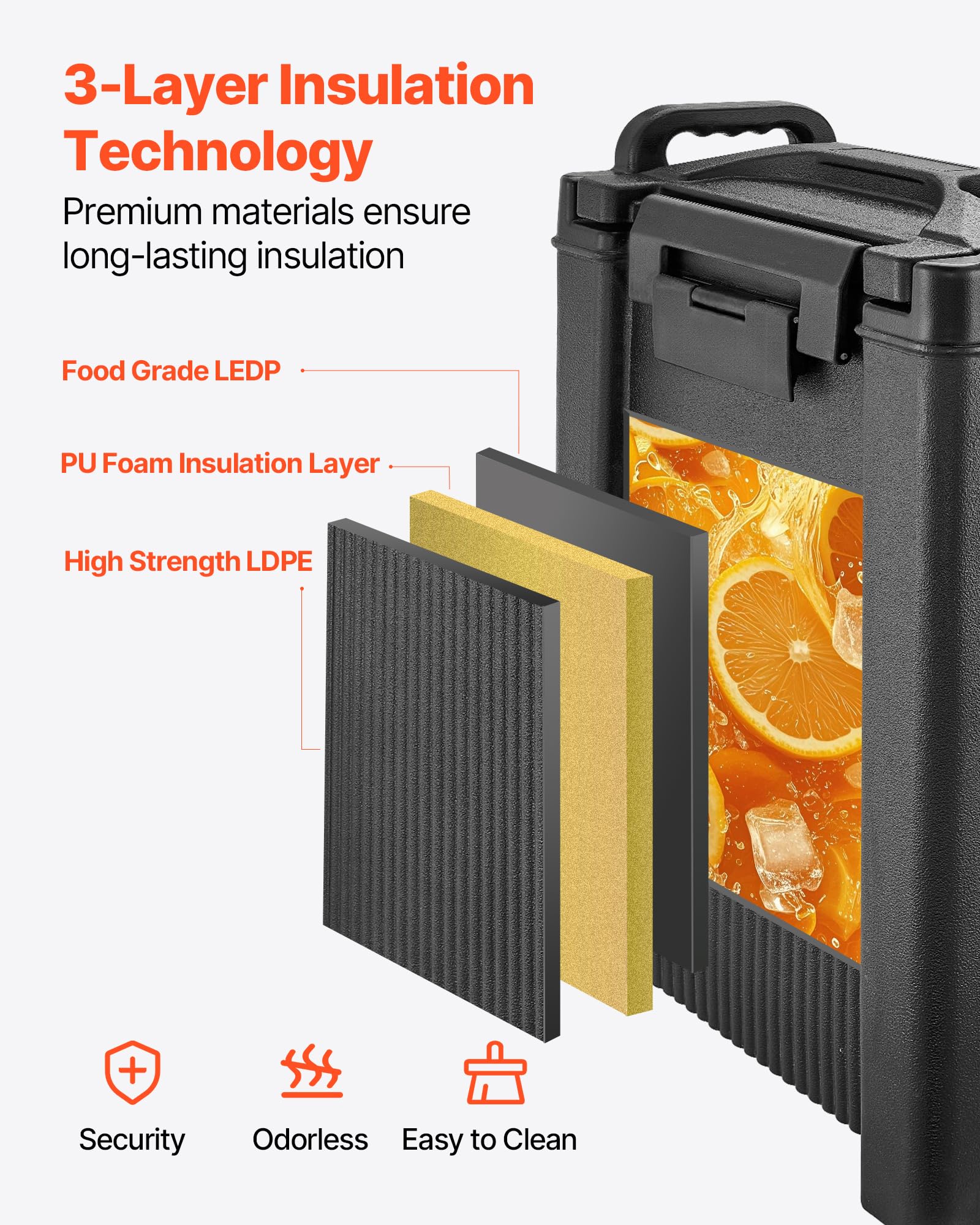 VEVOR Distributeur de Boissons Isotherme 2x19 L, Fontaine à Eau Chaude et Froide Non Électrique avec Robinet et Poignée, Conteneur Isotherme de Qualité Alimentaire, pour Camping, Restauration