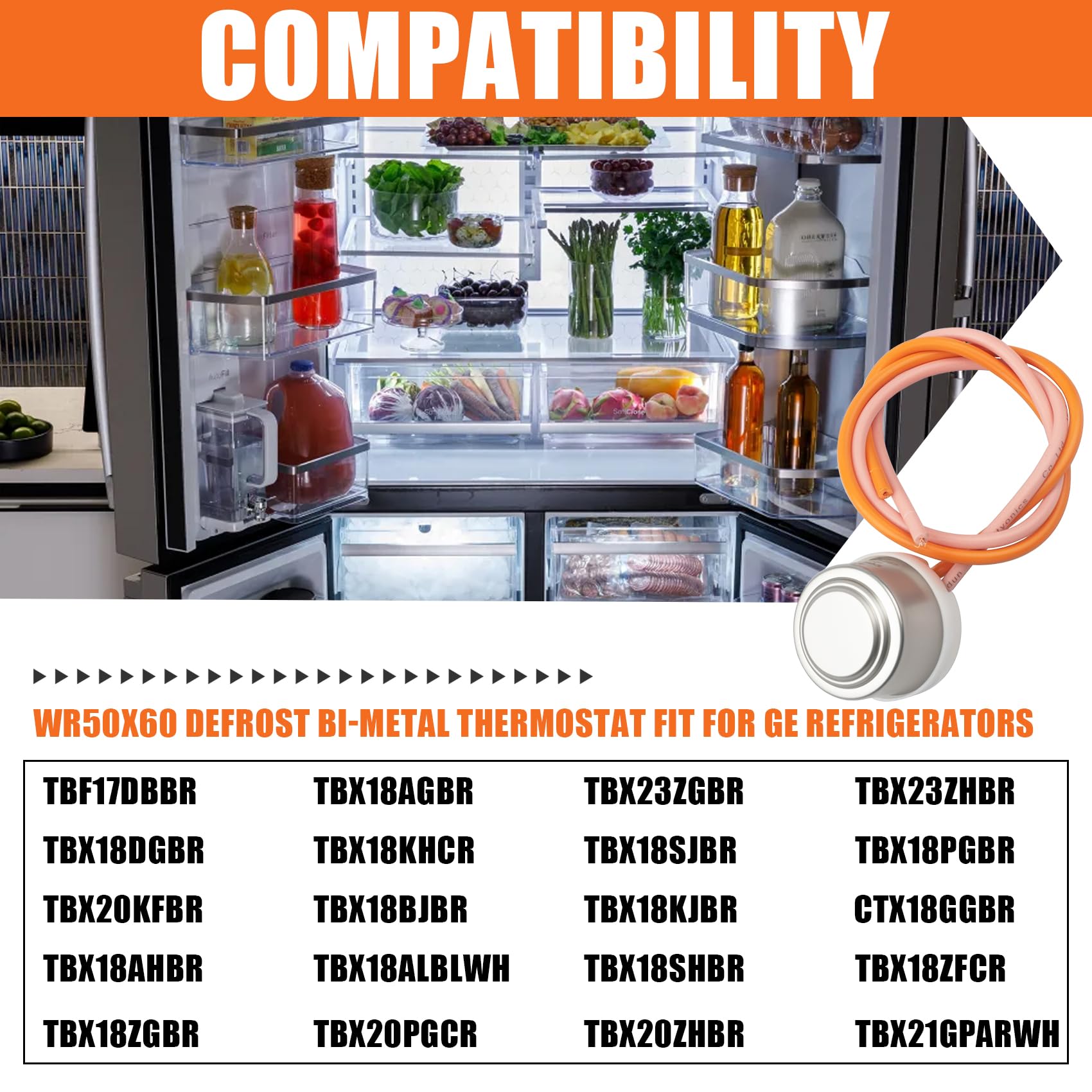 WR50X60, CKDR50X60X - Termostato bimetálico de descongelación para refrigeradores GE, compatible con la mayoría de las marcas principales