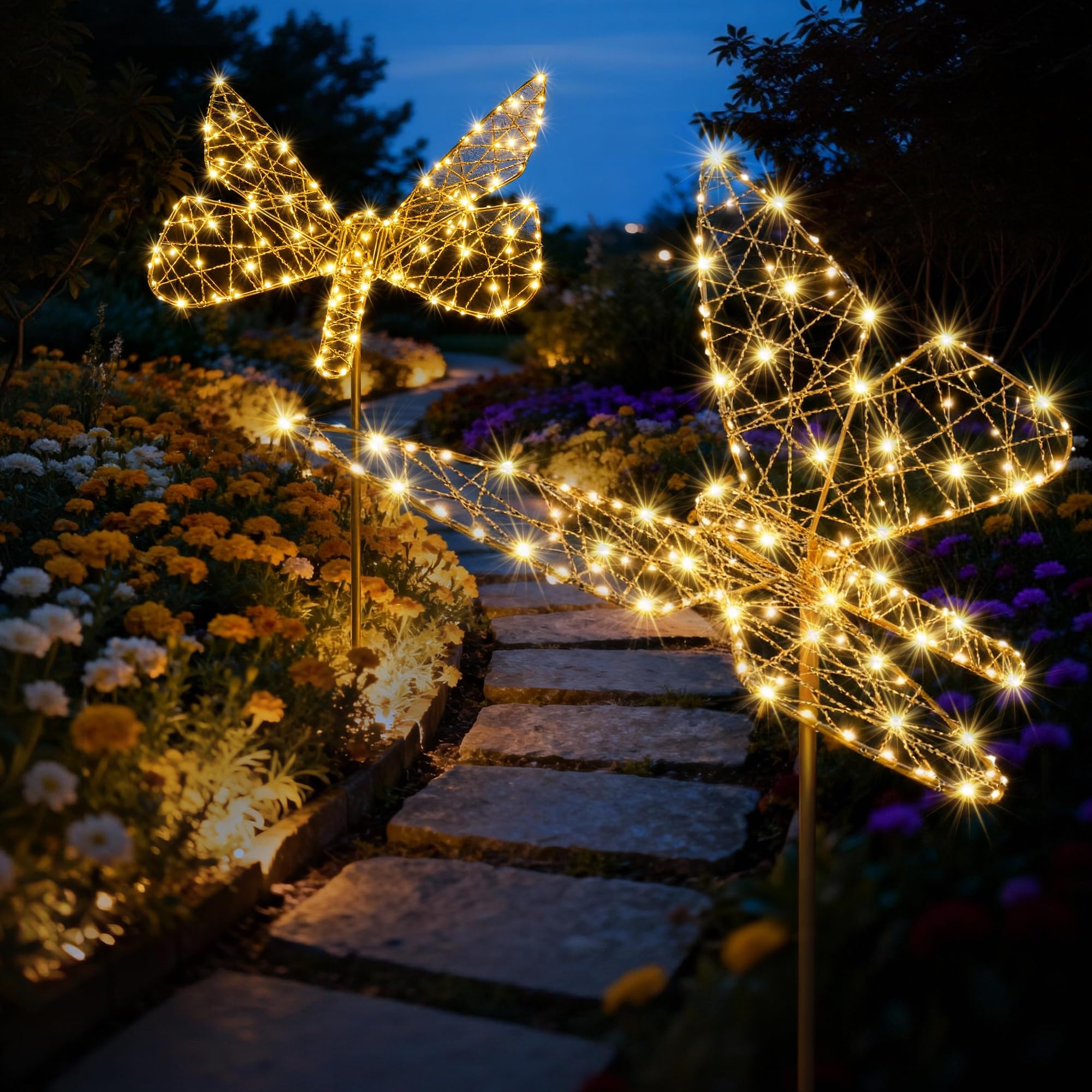 Lomotech Luces solares para jardín, 18 pulgadas, 240 LED, plegables, decoración de jardín de mariposas, impermeables, más grandes, con hierro, para jardín, patio, césped, decoración de caminos (blanco