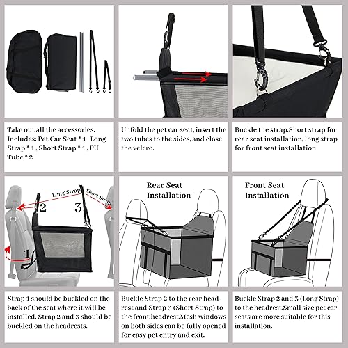 Miniatura 6 de Asiento de viaje para perro, elevador de auto para mascotas con correa de seguridad con clip, tubo de soporte reforzado anticolapso, bolsas de viaje