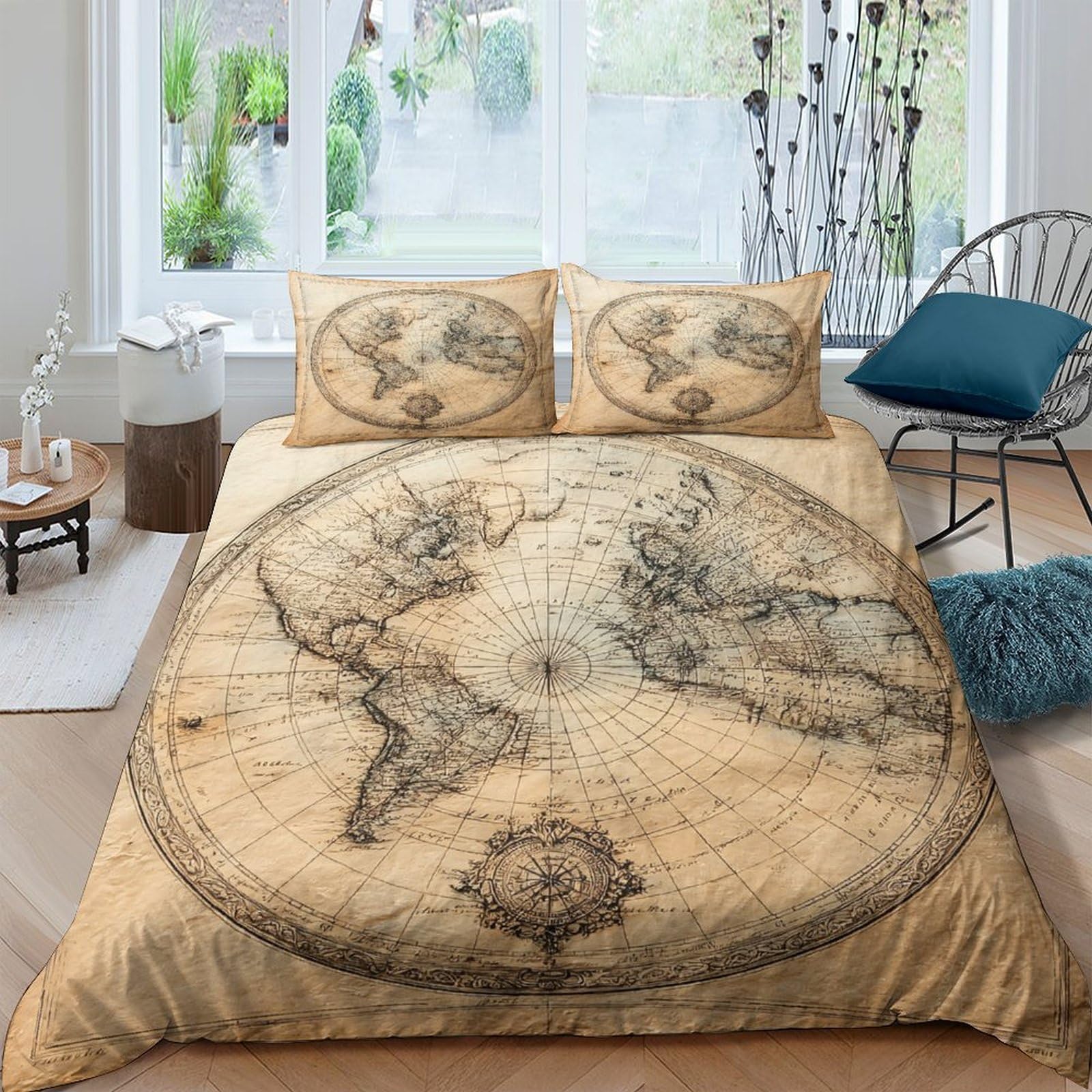 Ctjqhvkz Style-10 3D Printed Vintage World Map Fitted Sheet Microfiber Anti-Slip Bed Cover For Bedroom Decor Easy Care Single（135X200cm）