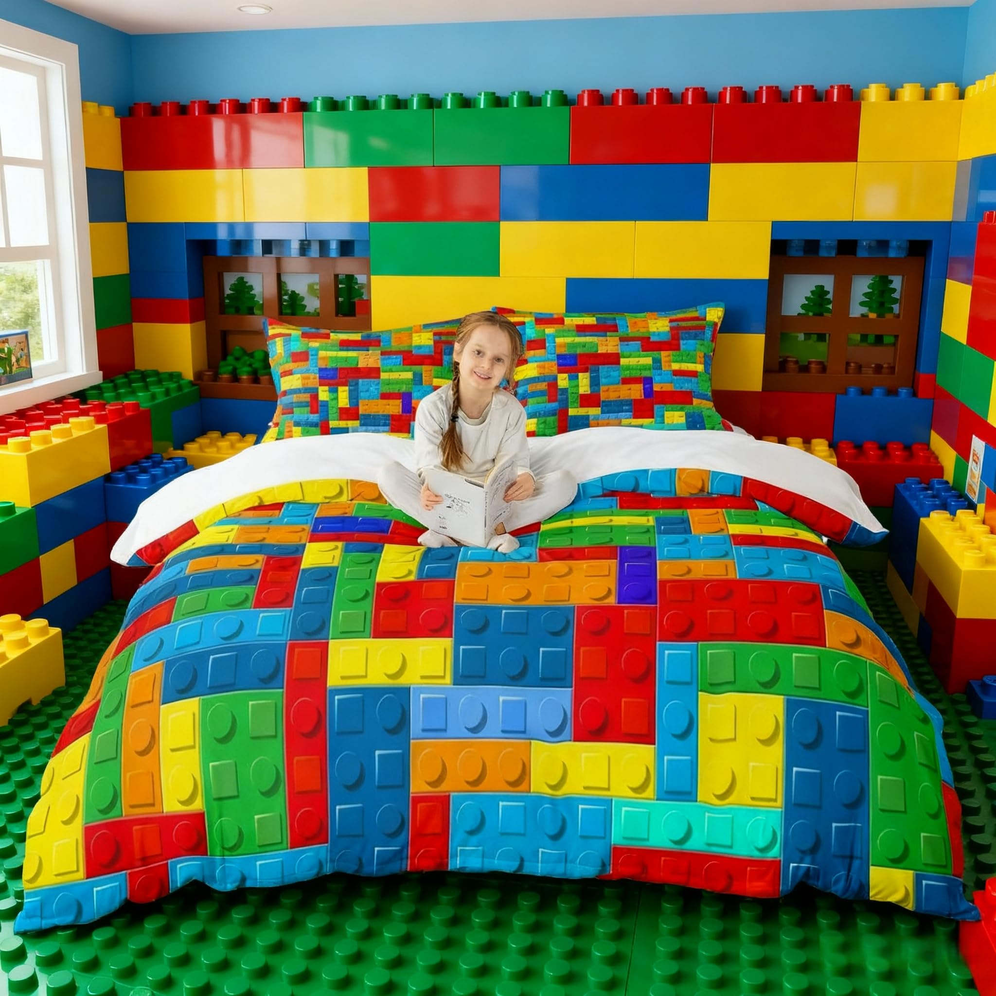 Housse de couette briques aquarelle pour chambre d'enfant