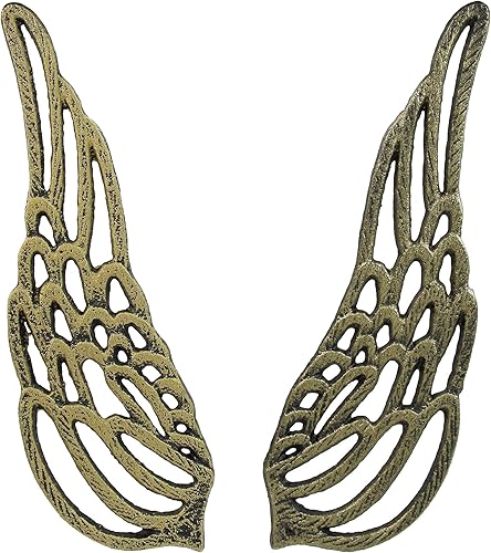 Miniatura 2 de Juego de 2 esculturas de pared de alas de ángel de hierro fundido con acabado dorado antiguo para decoración rústica del hogar, fácil de colgar,