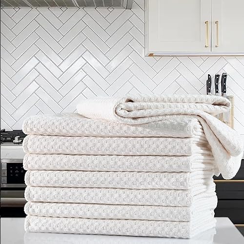 Miniatura 6 de POLYTE Toalla de mano de microfibra ultra premium para cocina, tejido de gofre, paquete de 8 (16 x 28 pulgadas, blanco hueso)