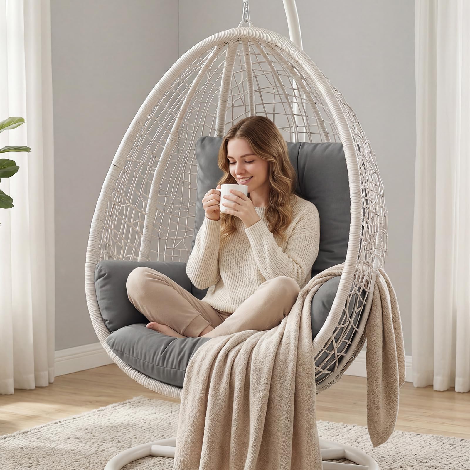 Yahbrra Thicken Egg Chair Cushion: Garden Outdoor Indoor Hanging Replacement Cushions for Hammock Waterproof Soft Swings Chair Cushion pp Cotton Filler (Dark Gray, 120 * 60 * 12cm) - 3