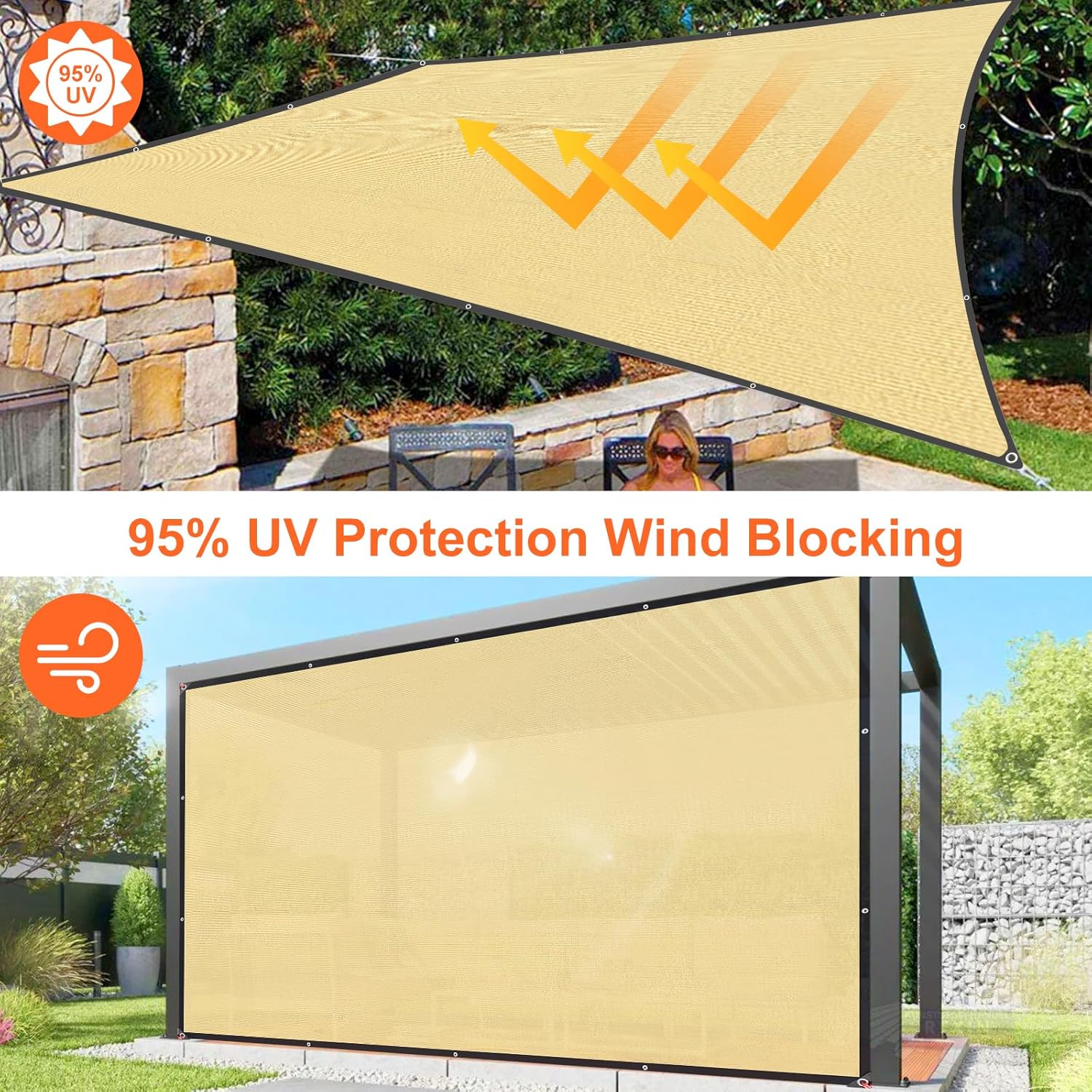 Sun Shade Sail, 10' X 13' Rectangle Shade Sail with Grommets Pergola Shade Cover, Sun Shade Cloth for Patio Carport Yard Lawn Garden (Sand)