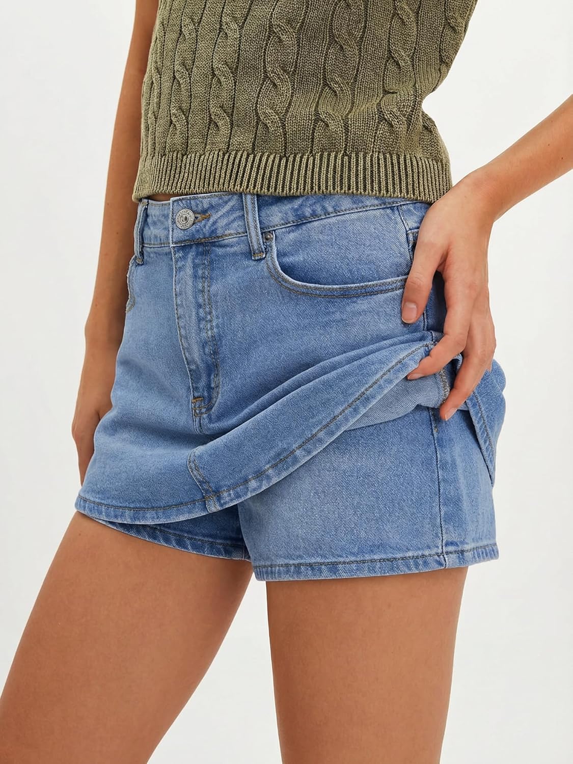 EMMIOL Women Denim Skort Skirt Stretchy Mid Waist Y2K Sexy Mini Skirts Dressy Casual Jean Skorts - Image 2