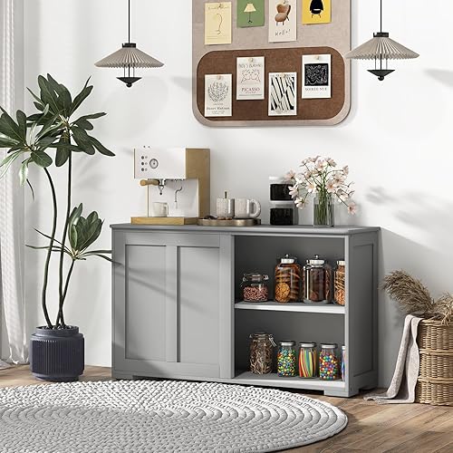 Miniatura 18 de GORELAX Armario de buffet con almacenamiento, aparador de cocina apilable con puertas correderas, armario de almacenamiento con estantes ajustables,