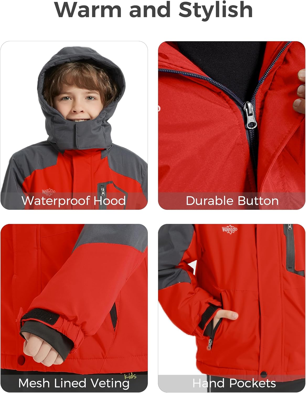 Wantdo Boy's Waterproof Ski Jacket Fleece Snowboarding Jackets Warm Thick Winter Coat Hooded Raincoats - Image 7