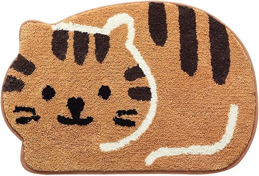 16 x 24 Inch Cat Shape Carpet, Shower Mat, Bath Mat Cute, Cat Face Bathroom Rugs, Area Rugs Washable Floor Mats Brown Cat