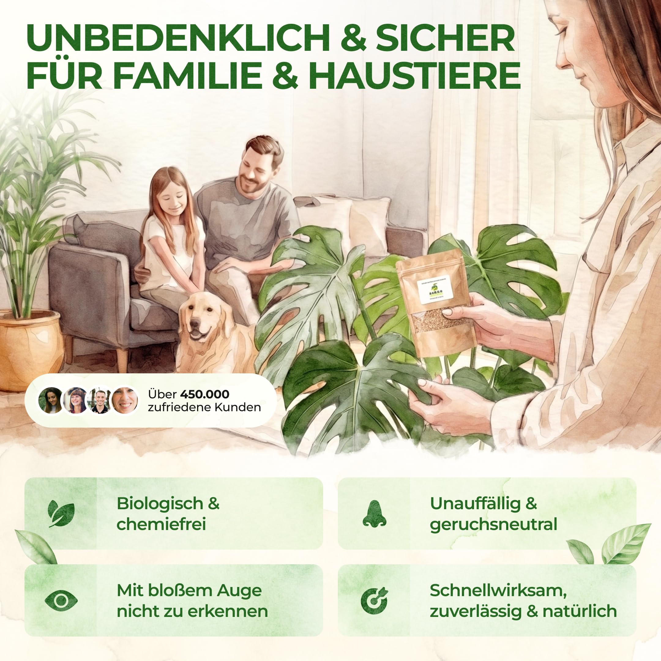 GREEN GUARDIA Power depredadores contra trips – esparcidor con 7 bolsas para 70 m² – agente biológico para combatir eficazmente los trips para plantas de interior y ornamentales UVM. – Sin productos
