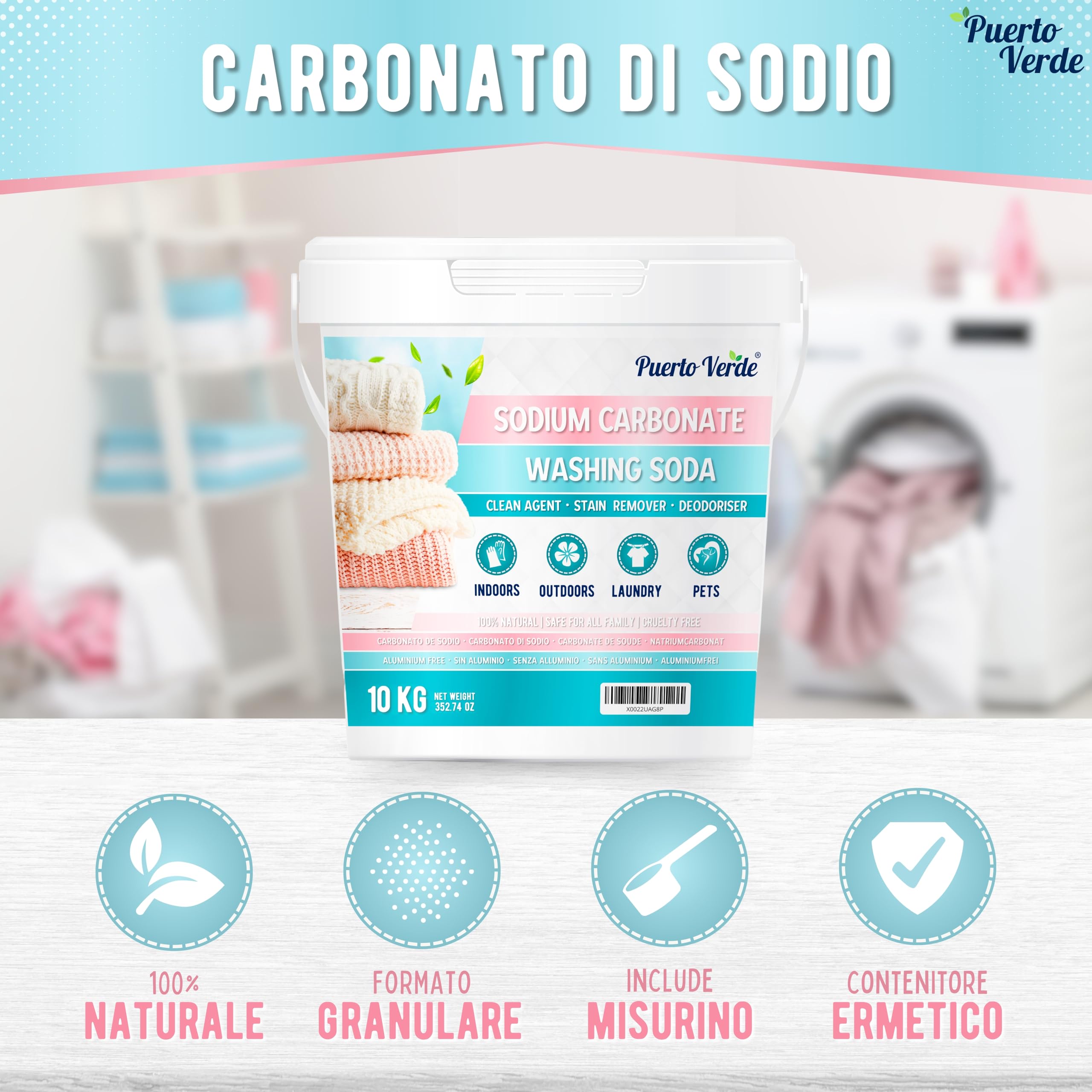 • Carbonato di Sodio 10 Kg. Produzione di Saponi e Detersivi Artigianali. Sgrassatore e Candeggina. Smacchiatore e Rimuove gli Odori. Carbonato di Sodio Puro di Origine 100% Naturale.