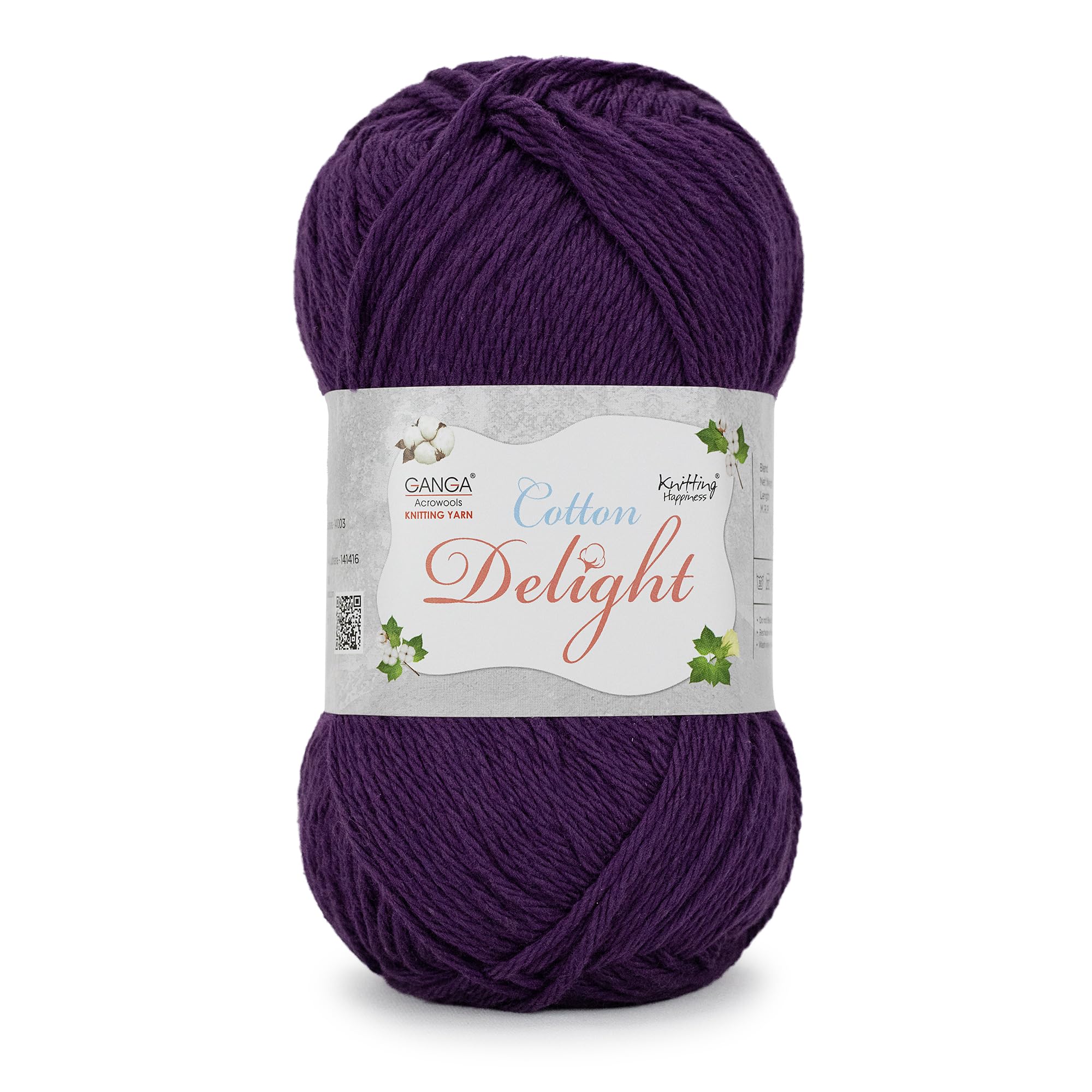 Ganga Acrowools Cotton Delight, Dk Weight Cotton Yarn, Oekotex Class L Certified 100G, 169M COD011 Witch Purple