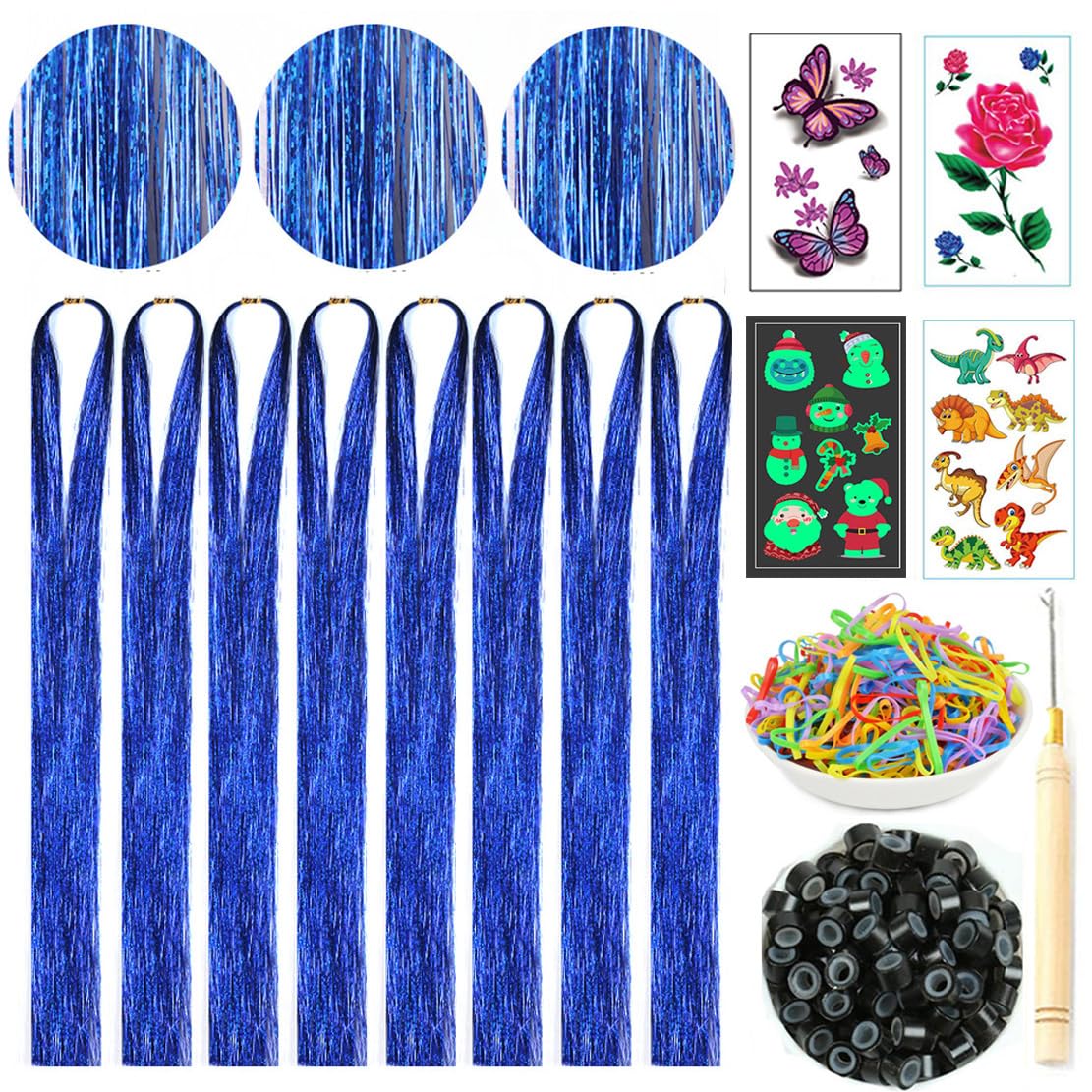 Hair Tinsel Kit - Sparkling Blue Hair Extensions for Parties